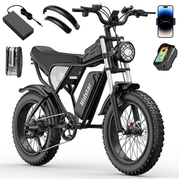 Ridstar 1500W Electric Bike for Adults,33MPH 48V 20Ah Electric Motorcycle,20" Fat Tire Full Suspension Mountain Bike UL2849